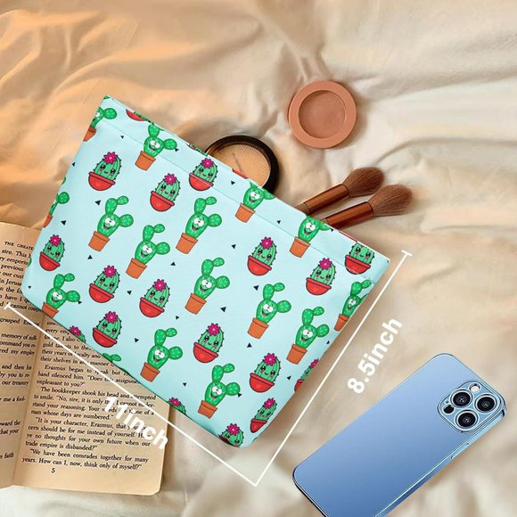 Women Cactus Large Cute Travel Toiletry Zipper Organizer Cosmetic Bag - Picture 2 of 6